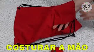 DIY  COMO COSTURAR MOCHILA DE TECIDO A MÃO  Mia Dicas [upl. by Gabler]