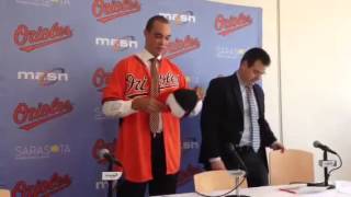 Ubaldo Jimenez puts on Orioles jersey at introductory press conference [upl. by Freudberg230]