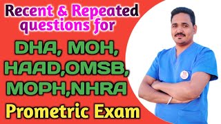 Recent and Repeated questions for DHA MOH HAAD OMSB MOPH NHRA Prometric Exam prometricexam [upl. by Auqenet641]