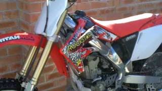 2005 Honda CRF250R Start Up and Walk Around with MODS [upl. by Ocnarfnaig]