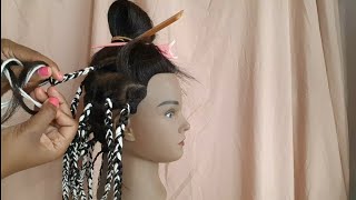 ASMR Soft spoken whispering while hair braiding brushing combing  Box braids [upl. by Reffotsirk]