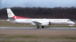 HD Etihad Regional Saab 2000 taxi amp takeoff at GenevaGVALSGG [upl. by The]