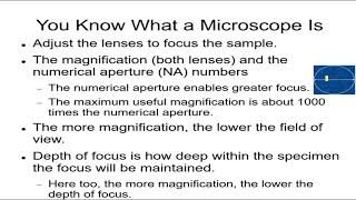 Forensics 8 Microscope Use 1 The Microscope Magnification Depth of View Numerical Aperture Ster [upl. by Lessig]