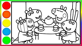 Peppa Pig and her friends at the tea table coloring for kidshow to color Peppa Pig 2 [upl. by Alek]