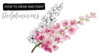 Watercolour Delphinium How To Draw And Paint JULYS Birth Month Flower [upl. by Fedirko]