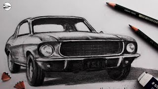 How to Draw a Realistic Car Narrated for Beginners Ford Mustang GT 1968 Bullitt [upl. by Wernick451]