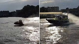 Police pursue speeding Jet Ski riders on the Thames [upl. by Hildegaard]