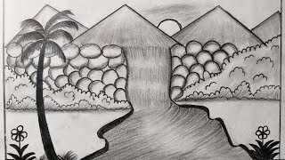 Natural scenery drawing  Nature drawing easy and beautiful  Nature drawing for beginners [upl. by Lagas]