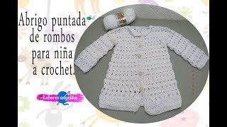 ABRIGO PUNTADA DE ROMBOS PARA NIÑA A CROCHET  Labores Angélika [upl. by Meunier351]