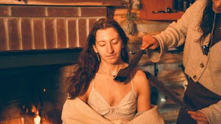 ASMR Scalp Check Massage Feather Sweep amp Hair Braiding 🔥 Real Crackling Fire Sounds Real Person [upl. by Joceline]