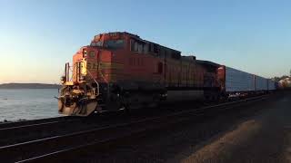 Southbound BNSF Mixed Freight Train passes through the Steilacoom Ferry Terminal [upl. by Ivana]