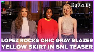 Jennifer Lopez Nails Elegant Chic in Gray Blazer and Yellow Statement Skirt for SNL Teaser [upl. by Jere]