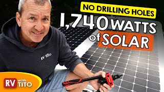 How To Mount Large Solar Panels on RV with NO DRILLING  Winnebago Class A  RVwithTito DIY [upl. by Hinda]