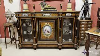 Antique Victorian Burr Walnut Credenza Sevres Plaques 19th C [upl. by Ahsinav]