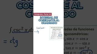 Integrales Parte 14 Integral de cosecante al cuadrado maths matematicas calculo [upl. by Eerrehs]