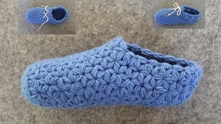 Part 1  Crochet Slippers for Men or Women  Adult Size  Triangle Star Stitch Puffed [upl. by Judah467]