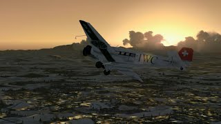 FSX IWC Junker JU52 Airport Dübendorf beautiful morning start to the Alps Classic Sound [upl. by Lahcear]