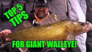 Top 5 tips for Ice Fishing GIANT Walleye [upl. by Ydassac]