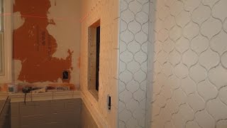 Complete bathroom Schluter systems products Part 6 installing Julia Mosaic 3 on upper wall [upl. by Greerson268]