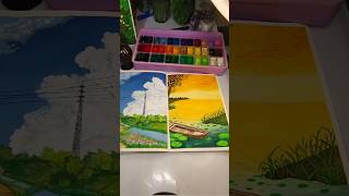 Simple waterscapes 😍😲 summer art stepbystep gouachepainting artshorts painting gouaches [upl. by Euqinorev]