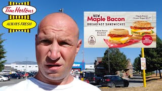 Tim Hortons New Maple Bacon Classic Bagel BELT® amp Maple Bacon Breakfast Sandwich [upl. by Nilya]