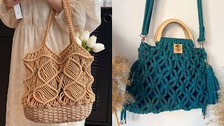 Stylish Macrame handbags 👜 and shoulder bags collection for women [upl. by Felicio]