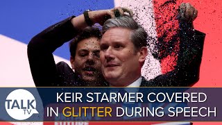 BREAKING Protester Throws Glitter On Keir Starmer During Conference Speech [upl. by Enaerb818]