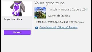 Twitch Redeem Minecraft Cape Doesnt Show Up in Game  Microsoft Studios Purple Heart Cape [upl. by Snell]