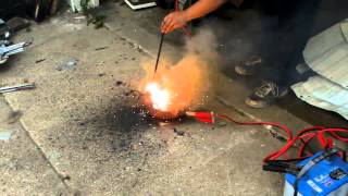 DIY home made thermic Lance easily cutting cast iron brake rotor [upl. by Yrkcaz]