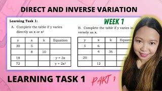 DIRECT AND INVERSE VARIATION WEEK 1 LEARNING TASK 1 PART 1  LoveMATHTV [upl. by Jacynth]