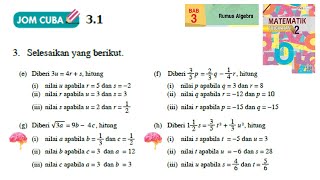 KSSM Matematik Tingkatan 2 Bab 3 rumus algebra jom cuba 31 no3 eh buku teks form2 [upl. by Gretal]