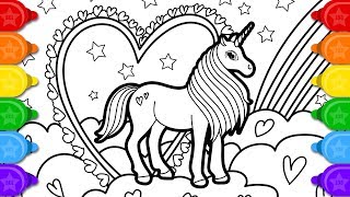 Glitter Unicorn Coloring and Drawing for Kids  How to draw a Glitter Unicorn Coloring Page [upl. by Sandeep]