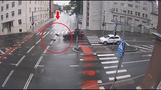 Electric scooter CRASH at crosswalk [upl. by Airenahs356]