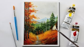 How to Paint Autumn Path Landscape  Easy Acrylic Painting Tutorial for Beginners [upl. by Asquith]