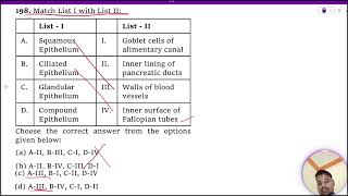 Match List I with List II  List  I List – II A Squamous Epithelium I Goblet cells of alimentary [upl. by Nilerual]