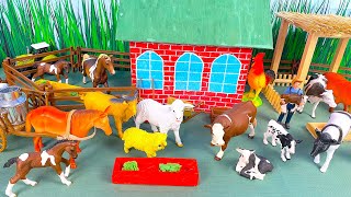 Small Farm Village Diorama  Cattle Horses and Animal Figurines [upl. by Winwaloe]