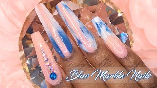 Acrylic Nails Tutorial  How To Encapsulated Nails  Blue Marble Nails with Nail Forms [upl. by Nylsoj852]