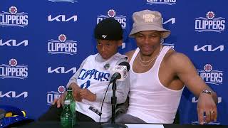 Russell Westbrook shares a moment with his son 🙏 Postgame Interview [upl. by Ilyssa875]