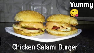 Chicken Salami Burger Kids Special Recipe ll Cheesy Salami Burger🍔 ll Simple and Easy Recipe ll [upl. by Duhl343]