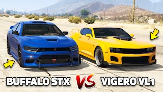 GTA 5 Online Which is Fastest Car  VIGERO VL1 VS BUFFALO STX TOP SPEED ACCELERATION [upl. by Ayiak]