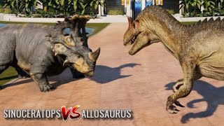 Jurassic World Evolution  Sinoceratops amp Allosaurus Breakout amp Fight 1080p 60FPS [upl. by Leidag]