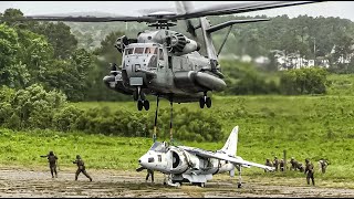 US Marines Lift Scrapped AV8B Harrier II Jet with CH53E Super Stallion [upl. by Eiliah]