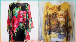 Italian Flower Print Caftan TopCrinkle Chiffon Poncho Blouse Shirts Design 2024 [upl. by Ramiah]