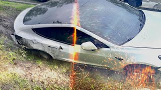 WIFE CRASHES TESLA ON HER FIRST ATTEMPT [upl. by Hadik128]