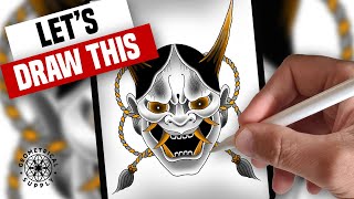 How to Draw a Hannya Mask  Procreate Tattoo Design [upl. by Aicener]