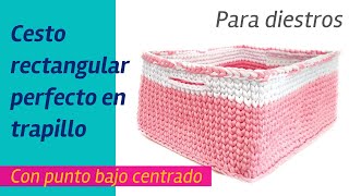 🔵Cómo hacer un cesto rectangular perfecto👌 en trapillo a crochet DIESTROS [upl. by Rempe]