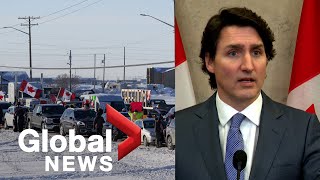 Trudeau says quotfringe minorityquot in trucker convoy with quotunacceptable viewsquot dont represent Canadians [upl. by Aniala335]