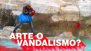 La fontana di Trevi colorata di rosso arte o vandalismo [upl. by Lurlene111]