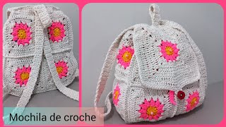 MOCHILA de croche com flores  Squares  Tendência tutorialcrochetsupremofios artesã squares [upl. by Nitsid]