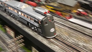 SUPER FAST Lionel New York Central M497 Jet Budd Car at Corner Field Model Railroad Museum [upl. by Ydner]